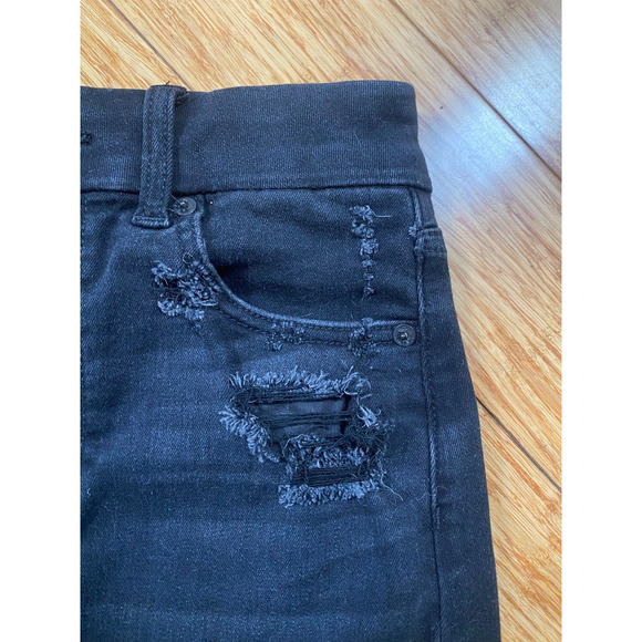 American Eagle Next Level Stretch Black Denim Mini Skirt Women Sz 2 Distressed - Picture 4 of 11